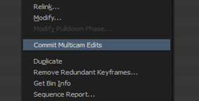 right click and select commit multicam edits