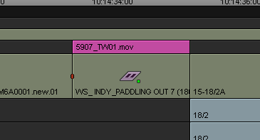 Avid Timeline Window with a pre-rendered shot.